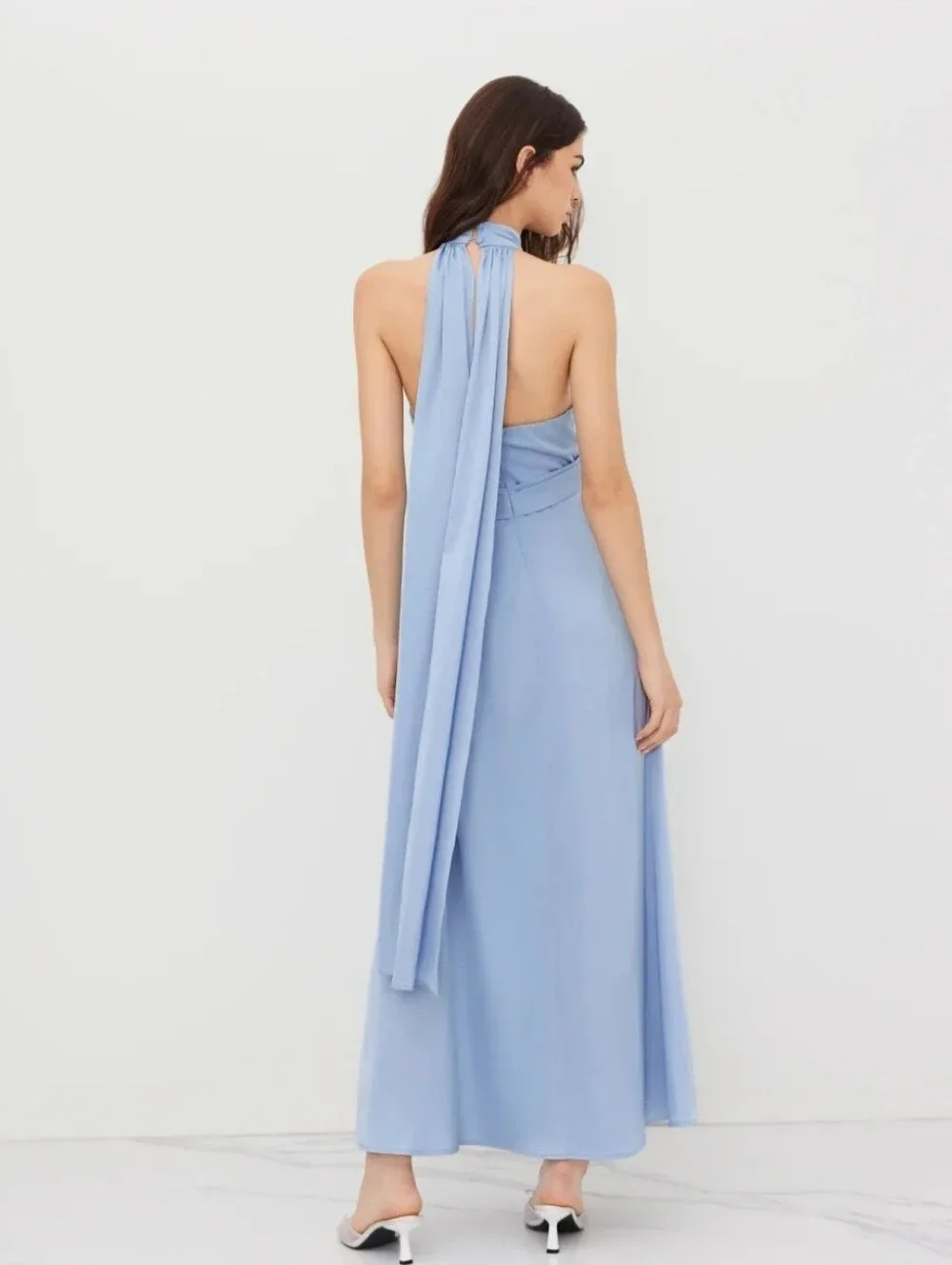 NWT Cider Blue V-Neck Halter Maxi Dress Size M